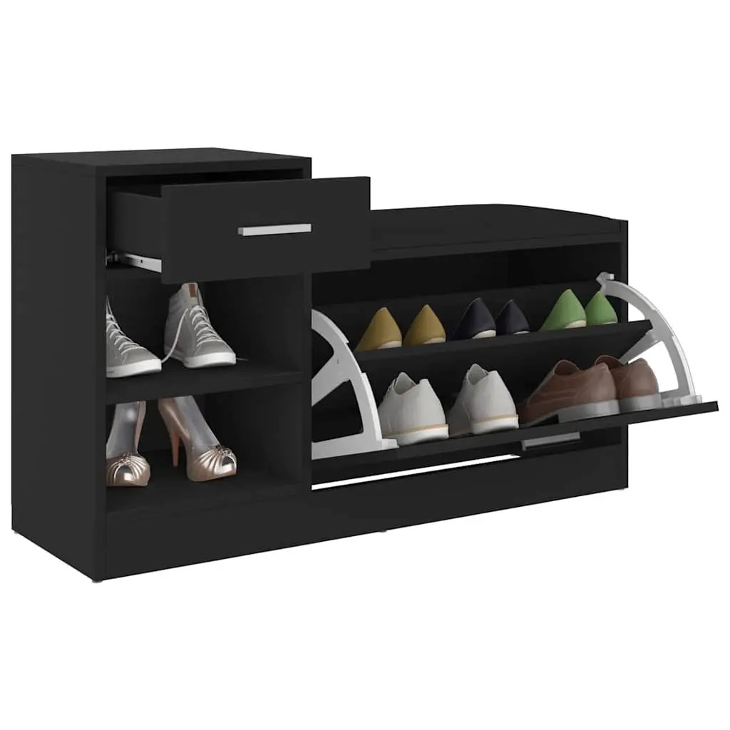 Shoe Bench Storage Organiser Black Engineered Wood Seating Cabinet Hallway