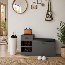 Shoe Storage Bench Grey Seating Organiser Hallway Entryway Furniture