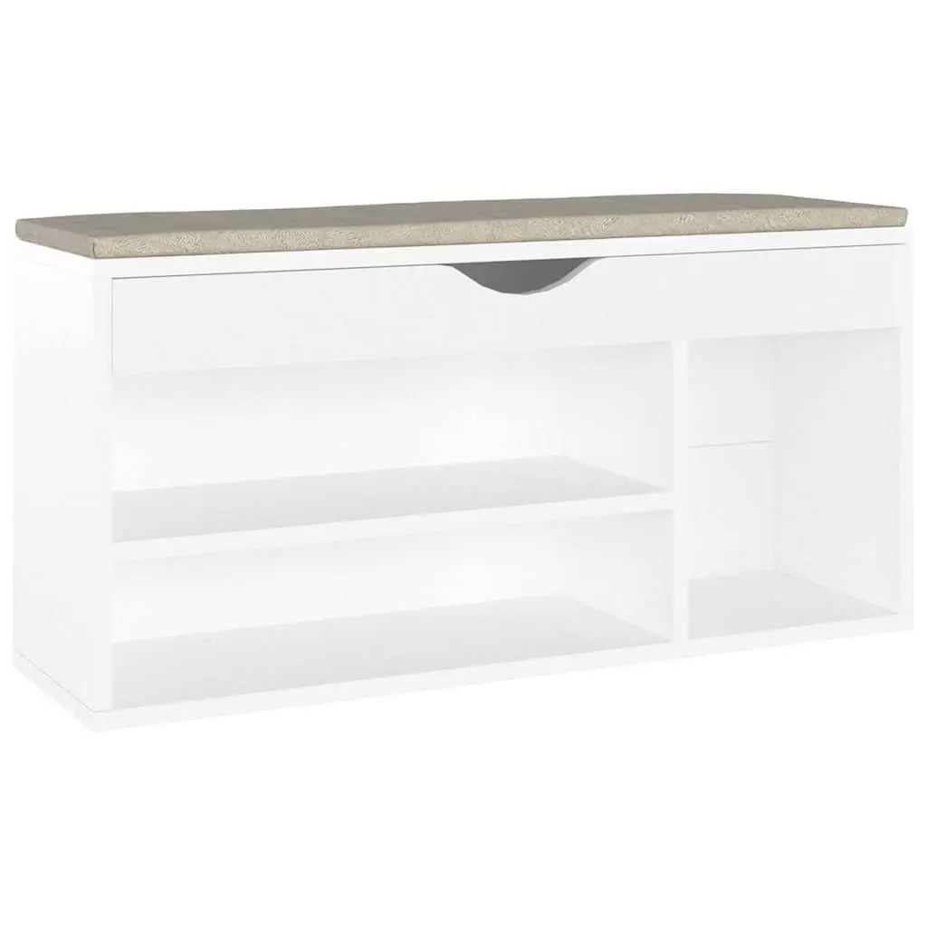 Shoe Bench White Cushioned Top Storage Organiser