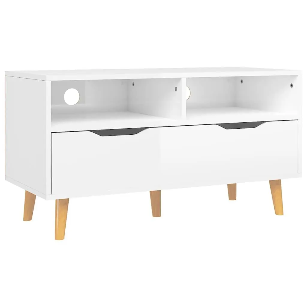 TV Cabinet White High Gloss Engineered Wood Spacious Storage Unit
