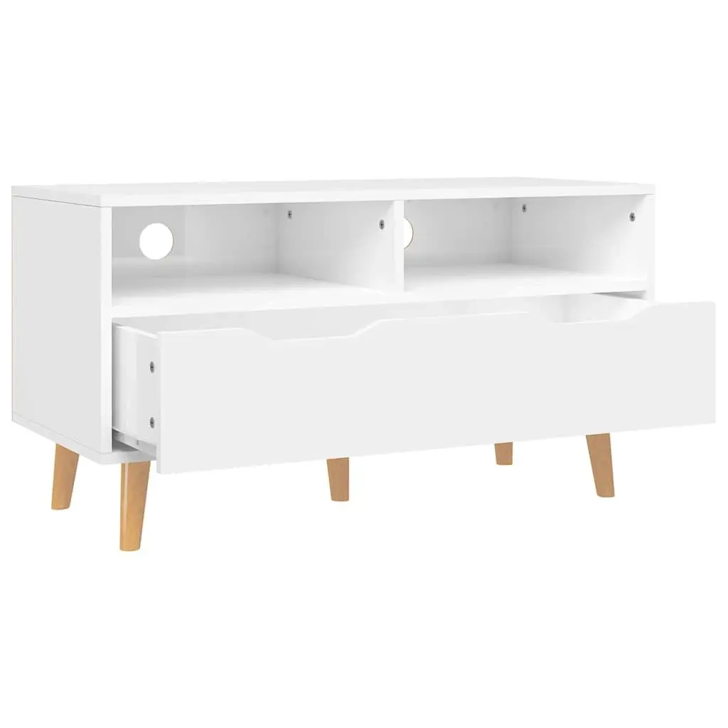 TV Cabinet White High Gloss Engineered Wood Spacious Storage Unit