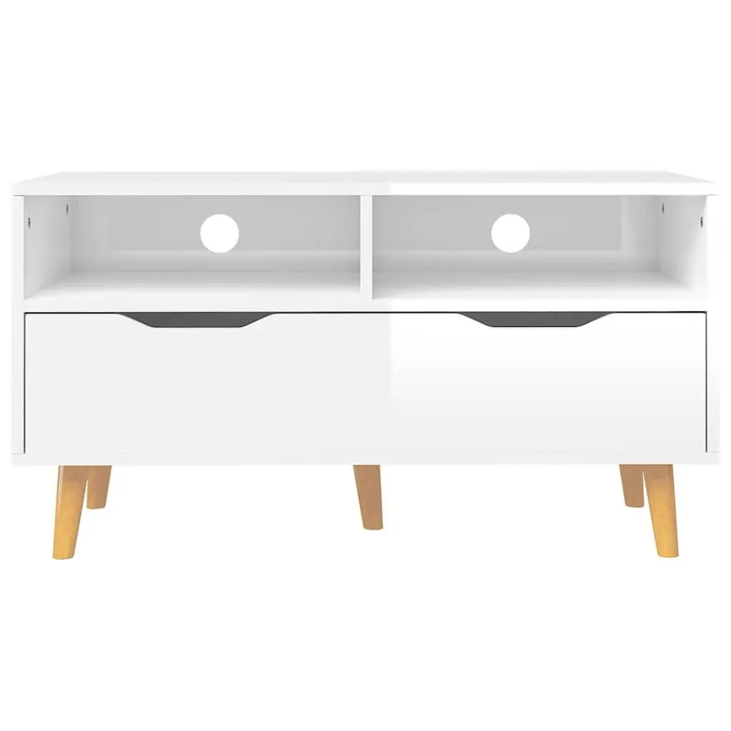 TV Cabinet White High Gloss Engineered Wood Spacious Storage Unit
