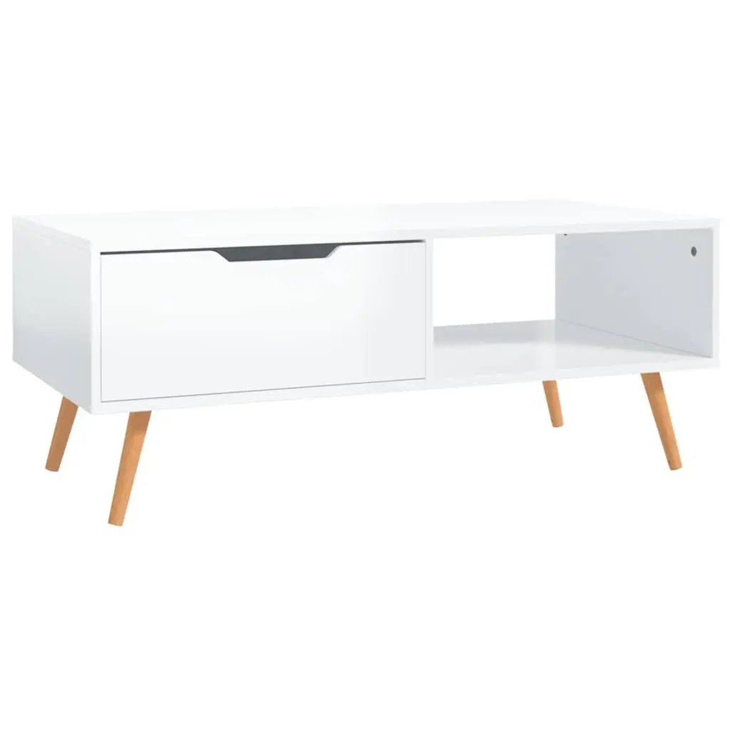 Coffee Table White Engineered Wood High Gloss Finish Spacious Surface