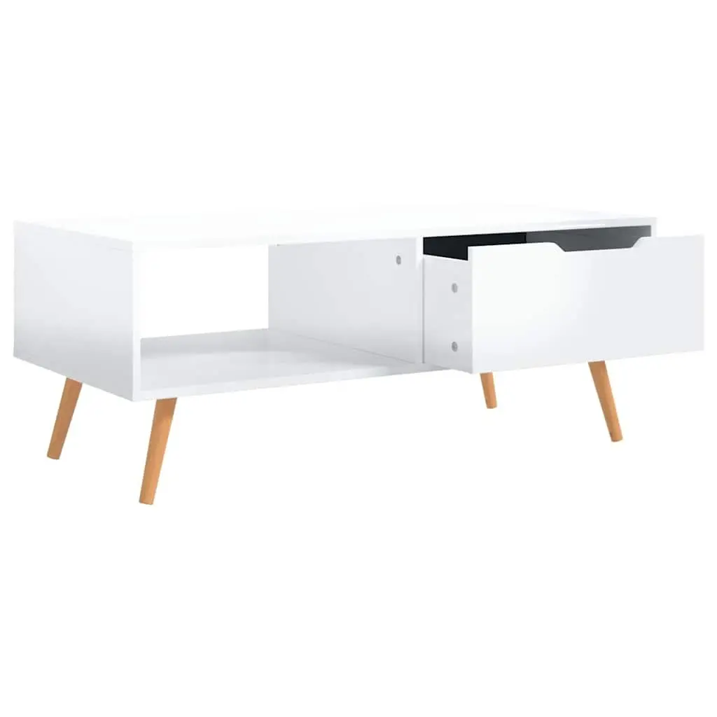 Coffee Table White Engineered Wood High Gloss Finish Spacious Surface