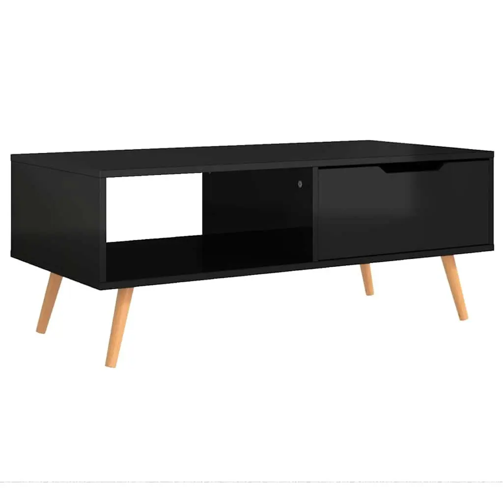 Coffee Table High Gloss Black Engineered Wood Spacious Tabletop