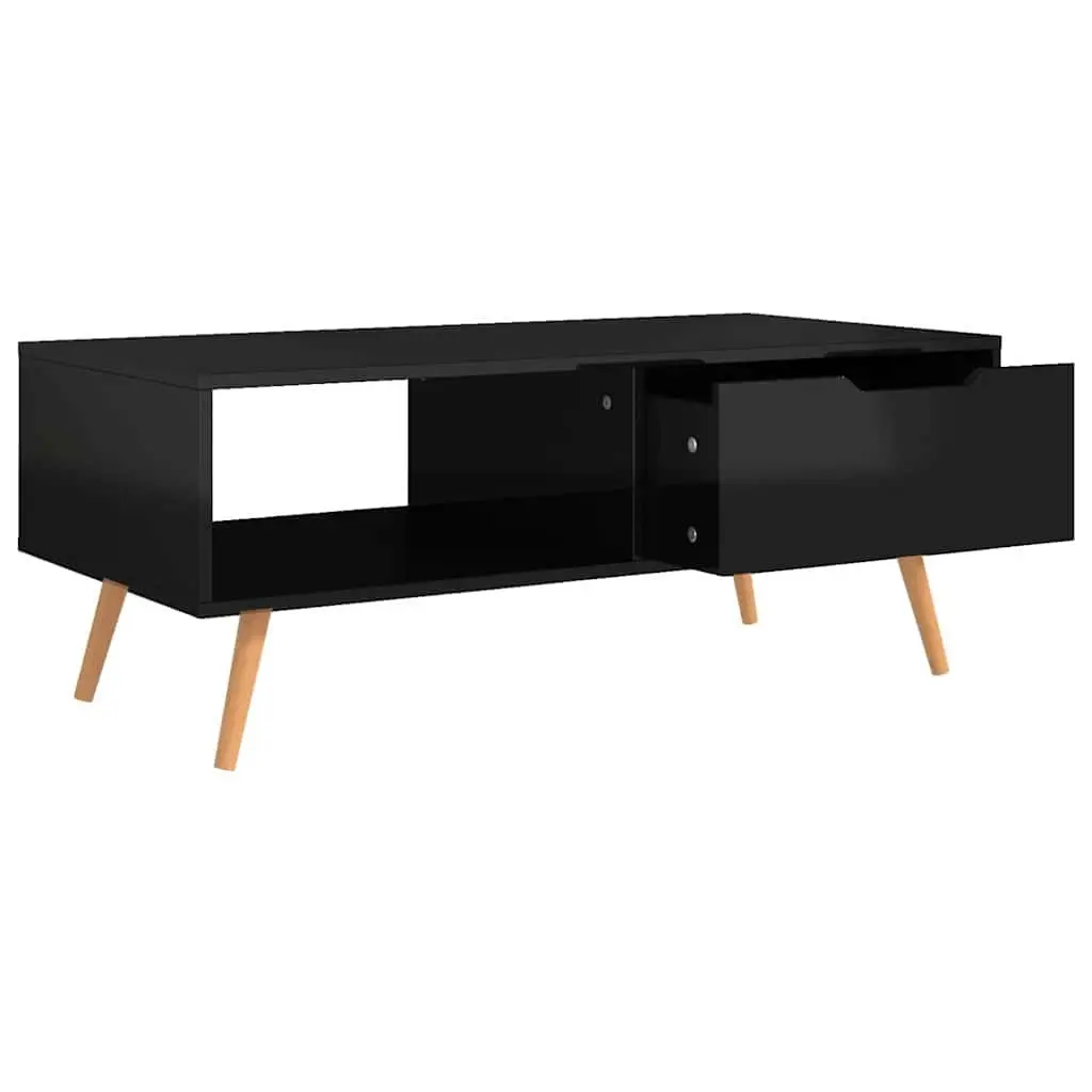 Coffee Table High Gloss Black Engineered Wood Spacious Tabletop