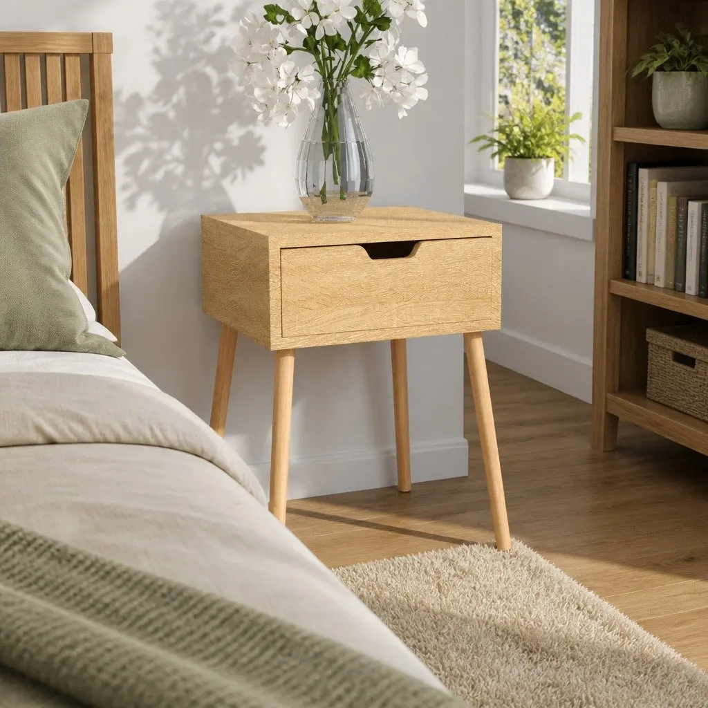 Bedside Cabinet Brown Engineered Wood Side Table Bedroom Storage Nightstand