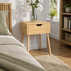 Bedside Cabinet Brown Engineered Wood Side Table Bedroom Storage Nightstand