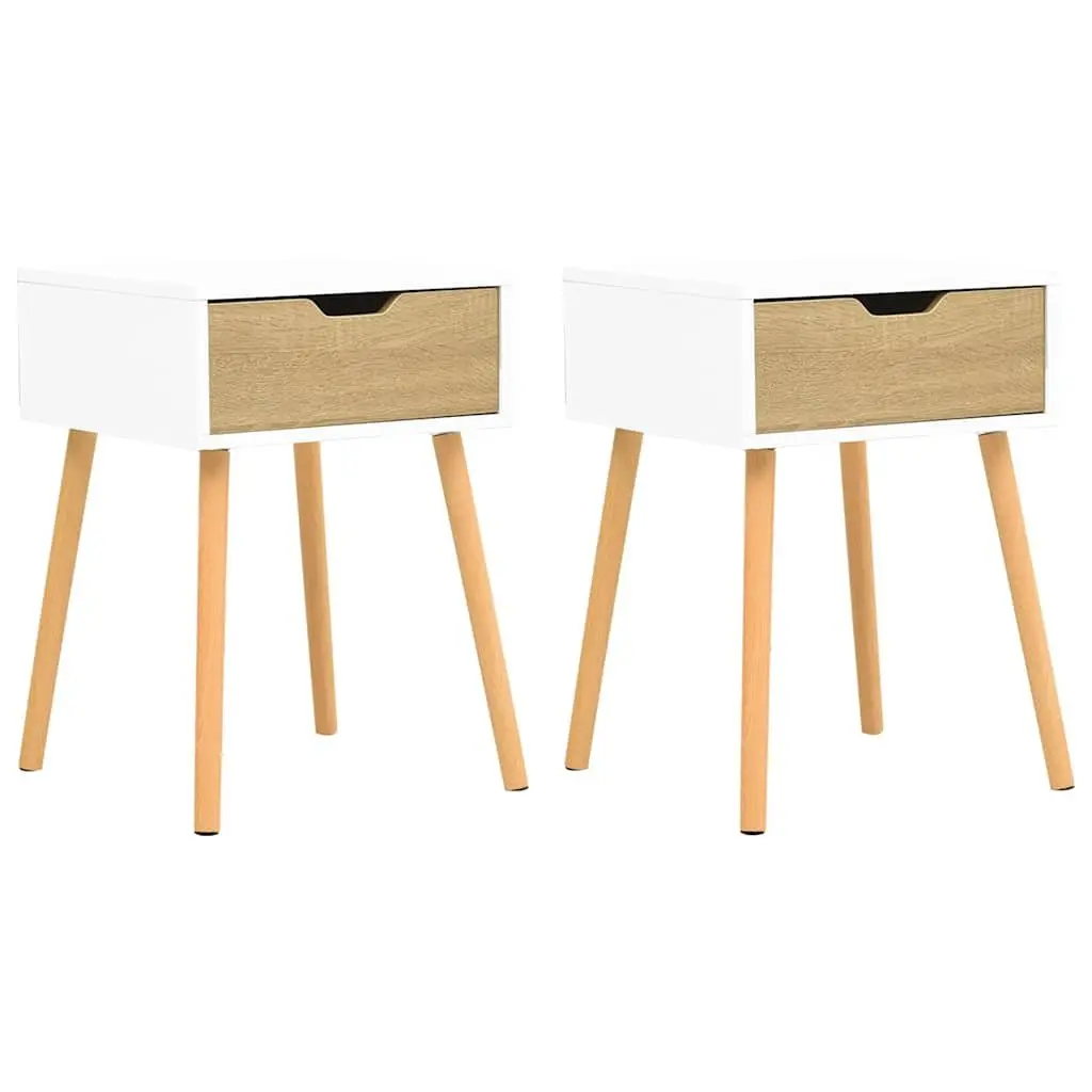 Bedside Cabinets White Sonoma Oak 2 Piece Engineered Wood Nightstands Storage