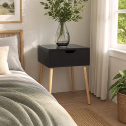Black Bedside Cabinet with Drawer, 40x40x56cm
