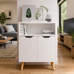 White Sideboard Storage Cabinet Engineered Wood Buffet Living Room Cupboard