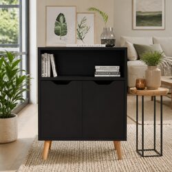 Compact and Sturdy Black Engineered Wood Sideboard