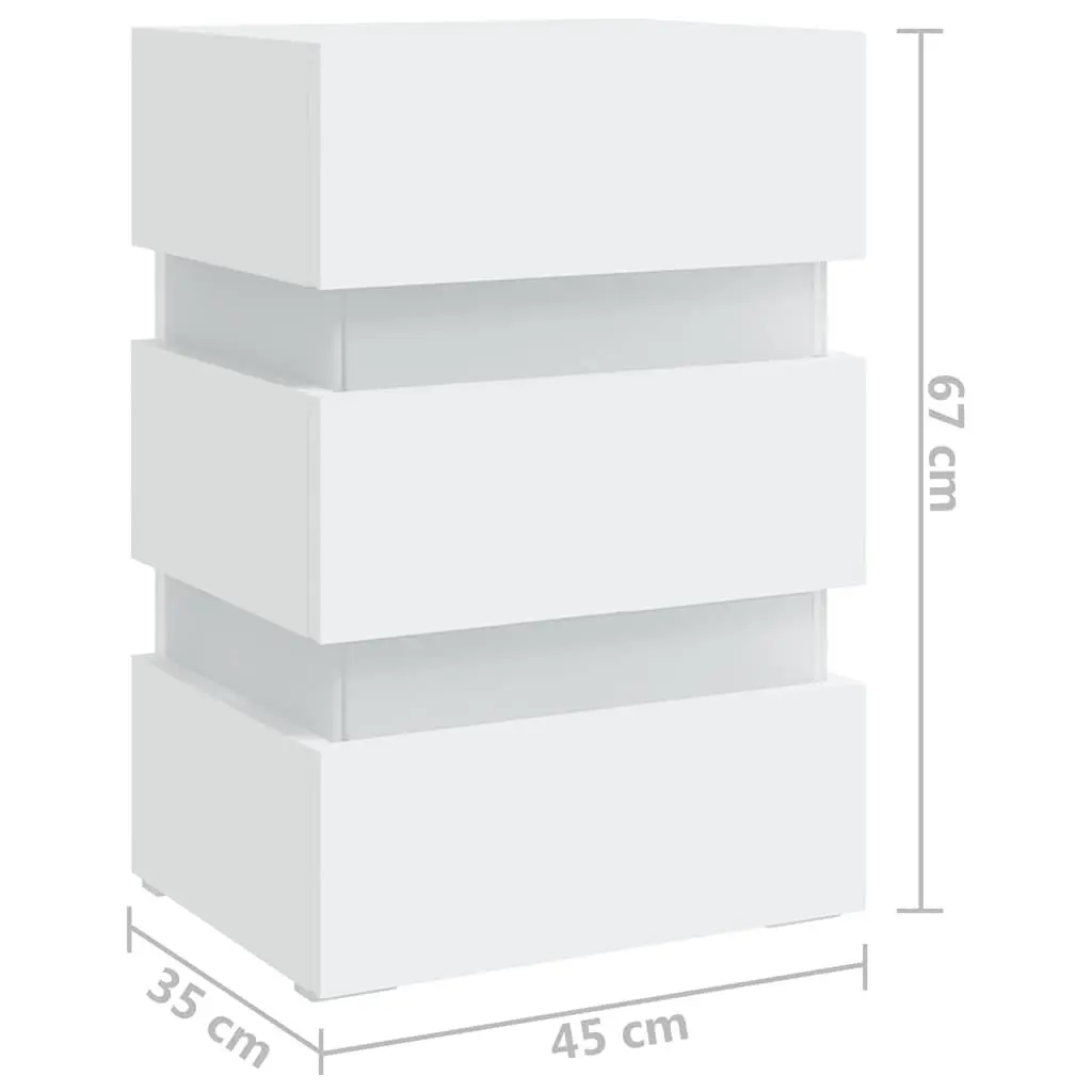 LED Bedside Cabinet White Engineered Wood Nightstand Storage Table with Light