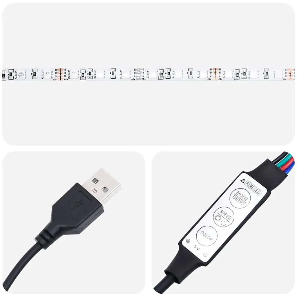 Bedside Table Brown Engineered Wood LED Light Storage Cabinet