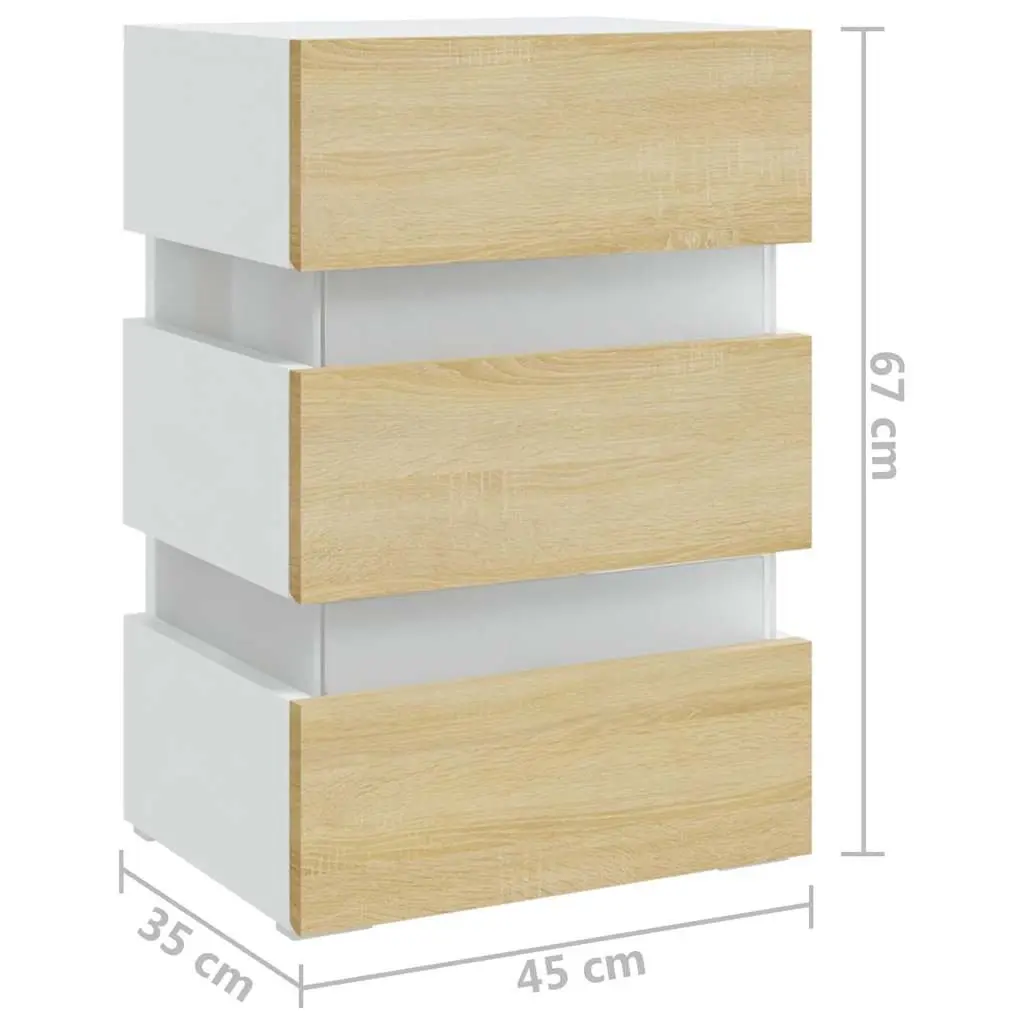 Bedside Table Beige Engineered Wood with LED Light Storage Cabinet