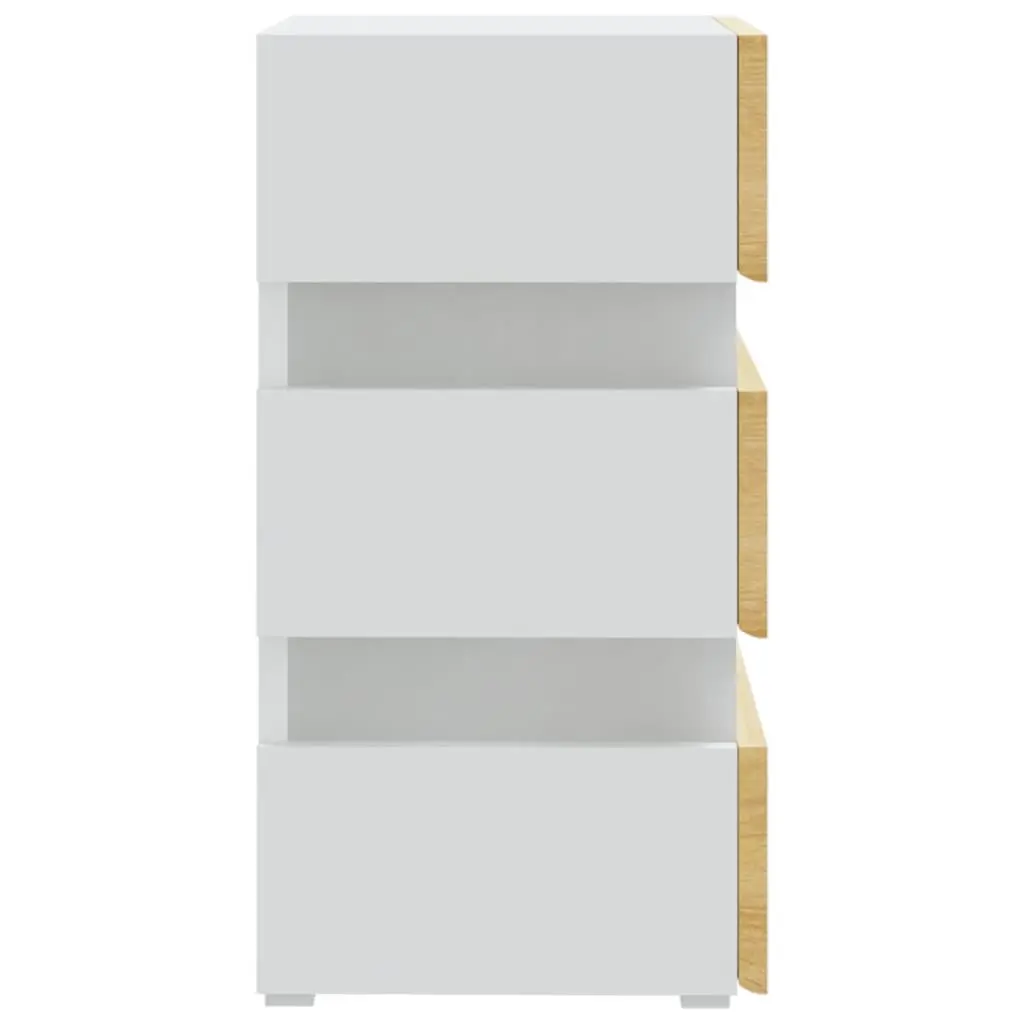 Bedside Table Beige Engineered Wood with LED Light Storage Cabinet