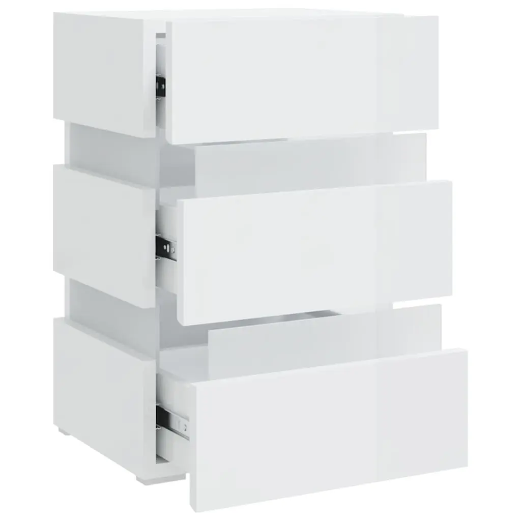 LED Bedside Cabinet White High Gloss Engineered Wood Nightstand with LED Light