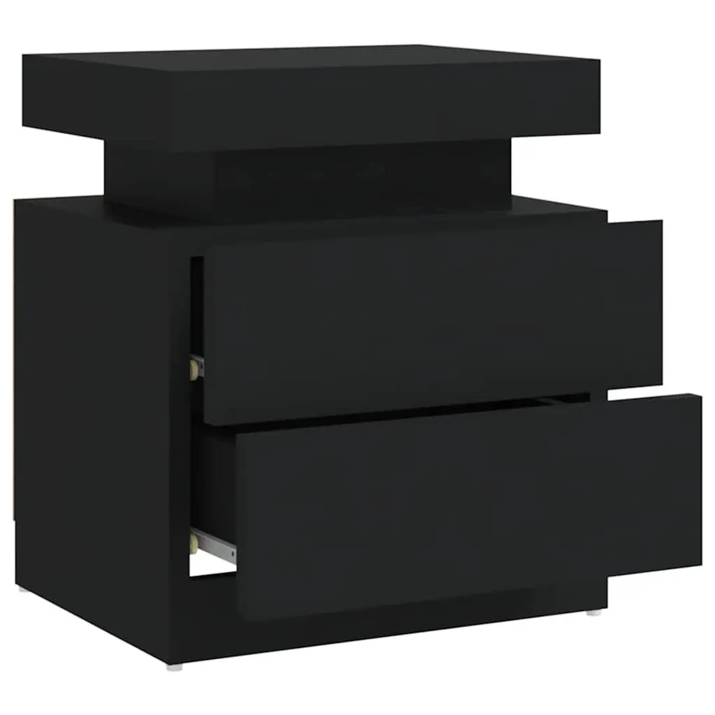 Bedside Table Black Engineered Wood 45x35x52cm Storage Nightstand