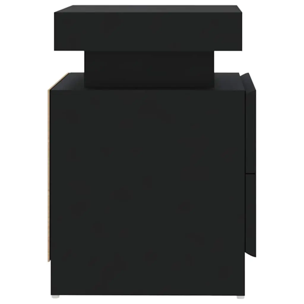 Bedside Table Black Engineered Wood 45x35x52cm Storage Nightstand