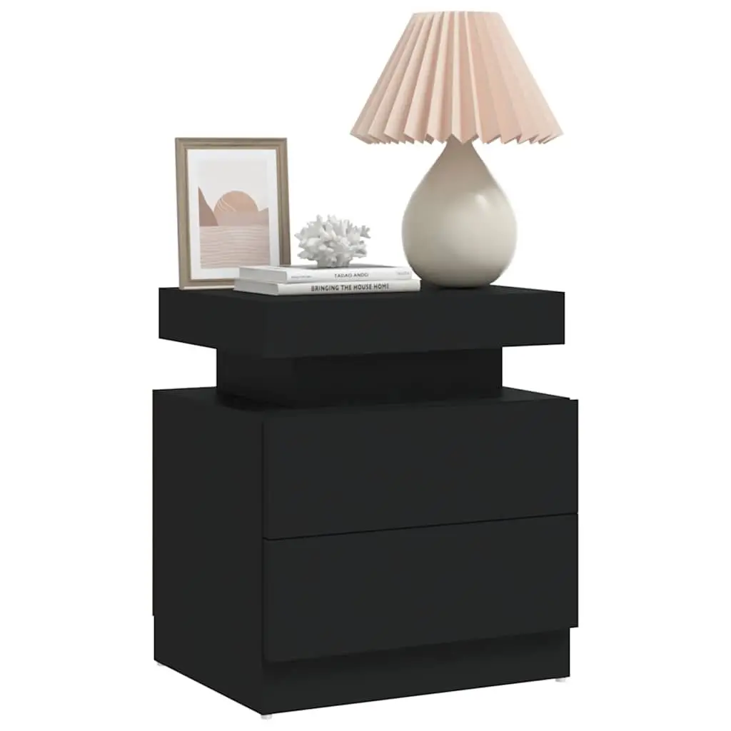 Bedside Table Black Engineered Wood 45x35x52cm Storage Nightstand