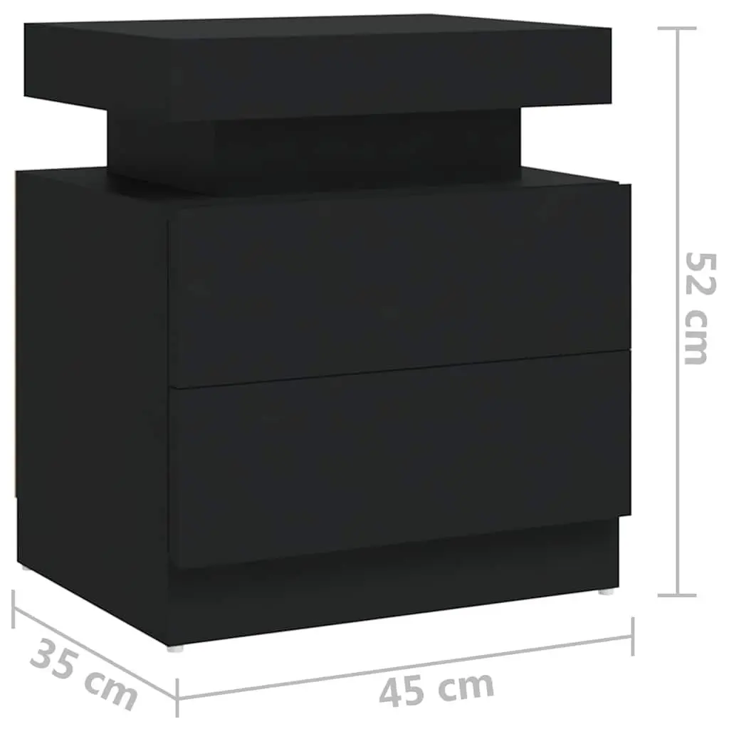Bedside Table Black Engineered Wood 45x35x52cm Storage Nightstand