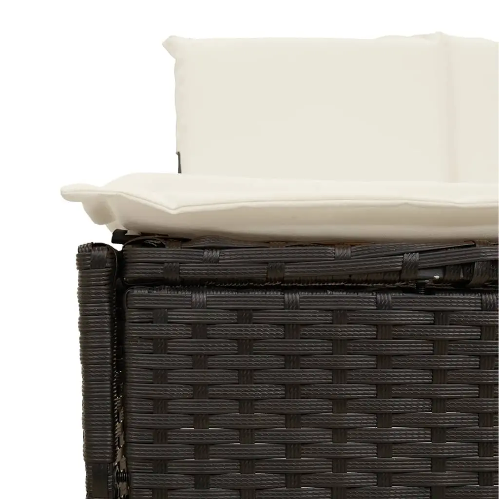 Hot Tub Surround Modular Furniture Set Black Poly Rattan with Cushions and Acacia Wood Step Outdoor Spa