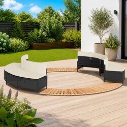 Hot Tub Surround Black Poly Rattan Wood Step Spa Deck Modular Outdoor
