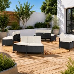 Hot Tub Surround Poly Rattan Spa Side Table with Acacia Wood Step Black