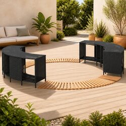 Hot Tub Surround with Storage Step Outdoor Spa Deck Rattan Wood Furniture Black