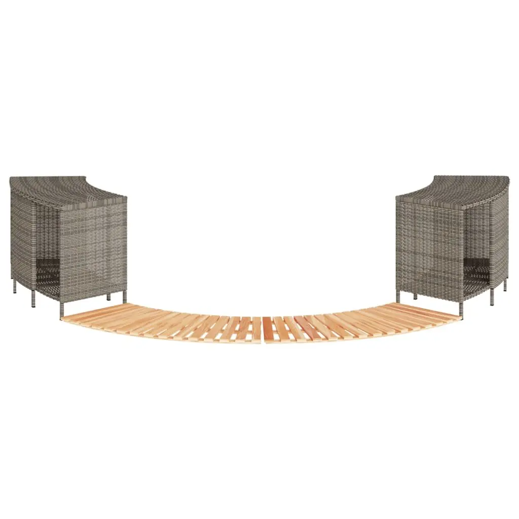 Hot Tub Surround Grey PE Rattan Wood Step Storage Spa Deck Outdoor Furniture