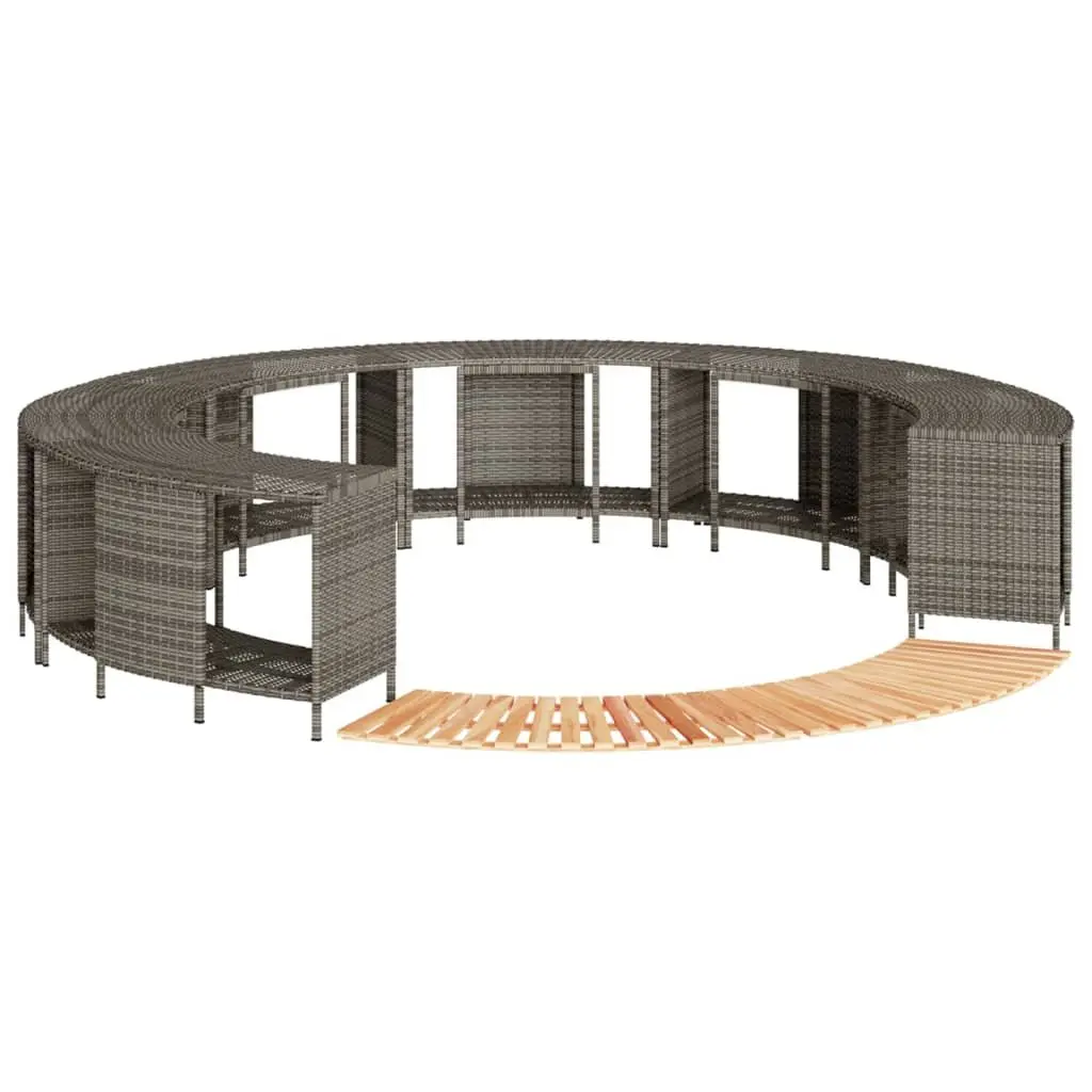 Hot Tub Surround Grey PE Poly Rattan Outdoor Spa Accessory with Storage Step
