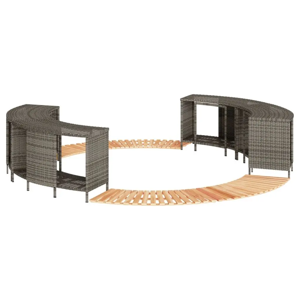 Spa Accessory Step Storage Grey Poly Rattan Acacia Wood Outdoor Hot Tub Surround