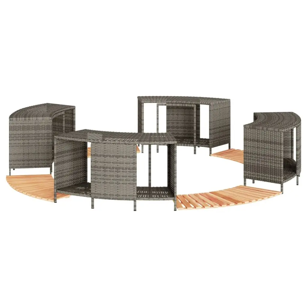 Hot Tub Surround Grey PE Rattan Acacia Wood Step Storage Outdoor Spa