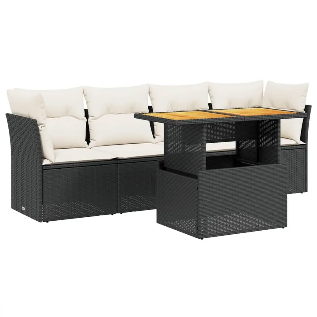 5 Piece Garden Sofa Set Outdoor Furniture Patio Rattan Cushions Black