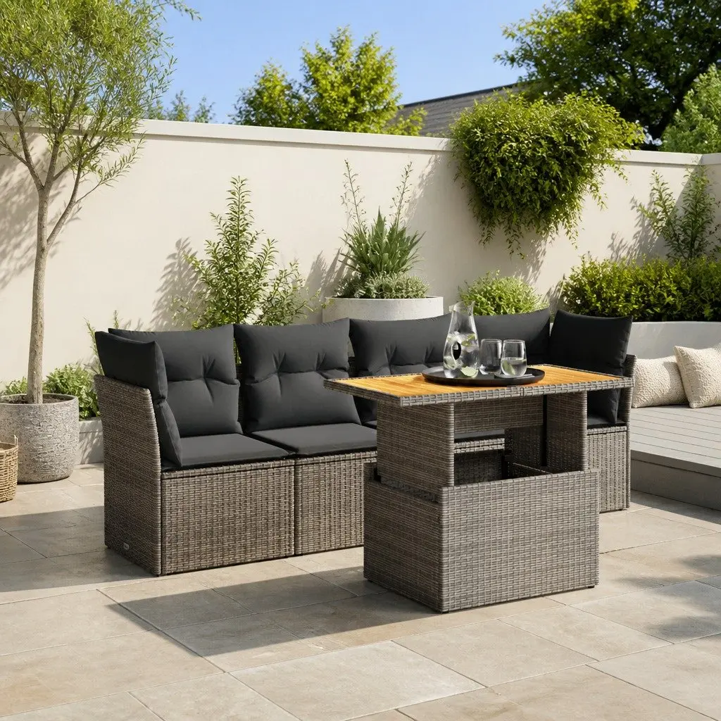 Garden Sofa Set 5 Piece Outdoor Furniture Patio with Cushions Grey Rattan
