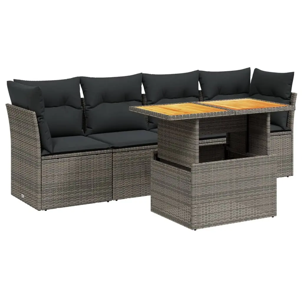 Garden Sofa Set 5 Piece Outdoor Furniture Patio with Cushions Grey Rattan