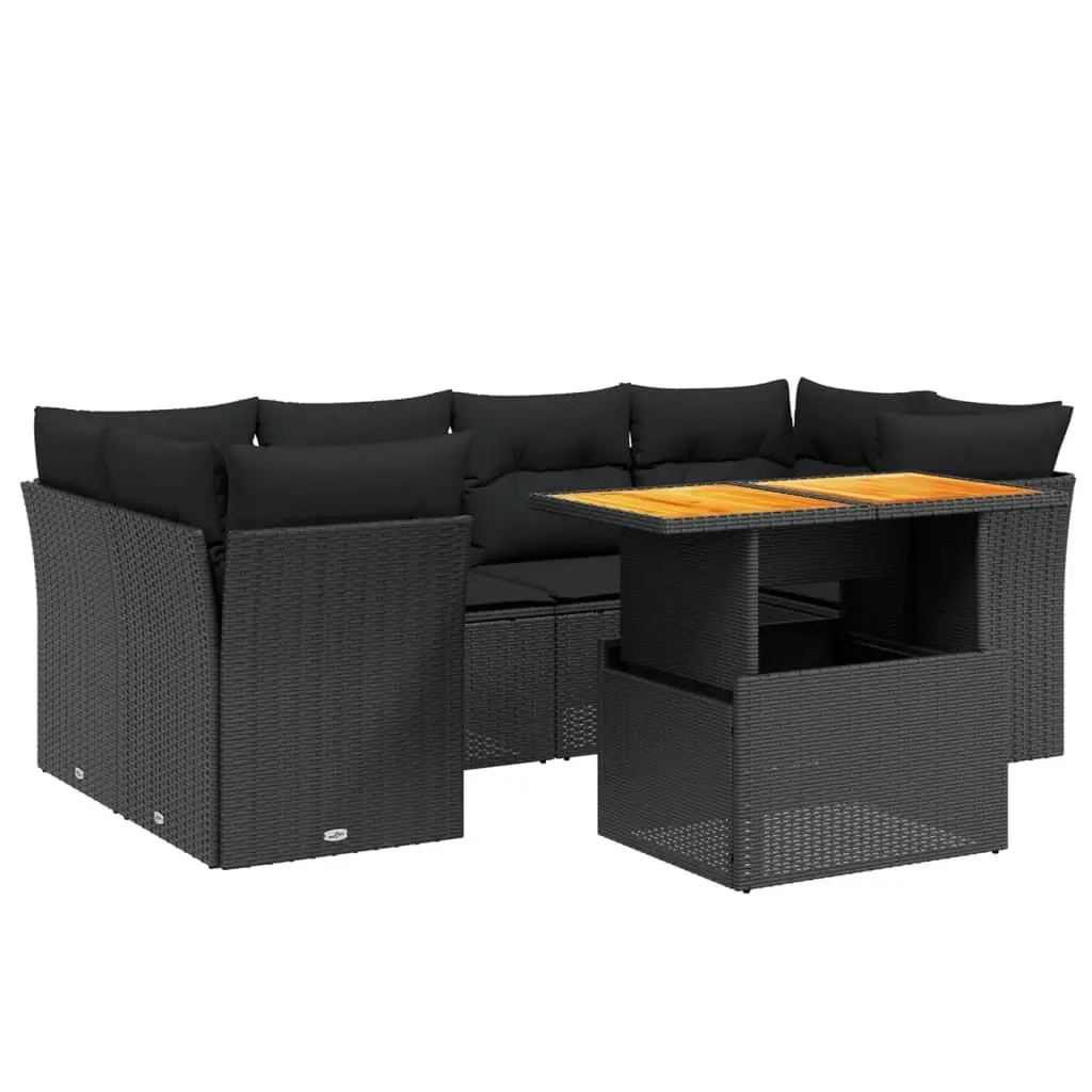 7 Piece Garden Sofa Set Outdoor Furniture Black PE Rattan with Cushions Patio