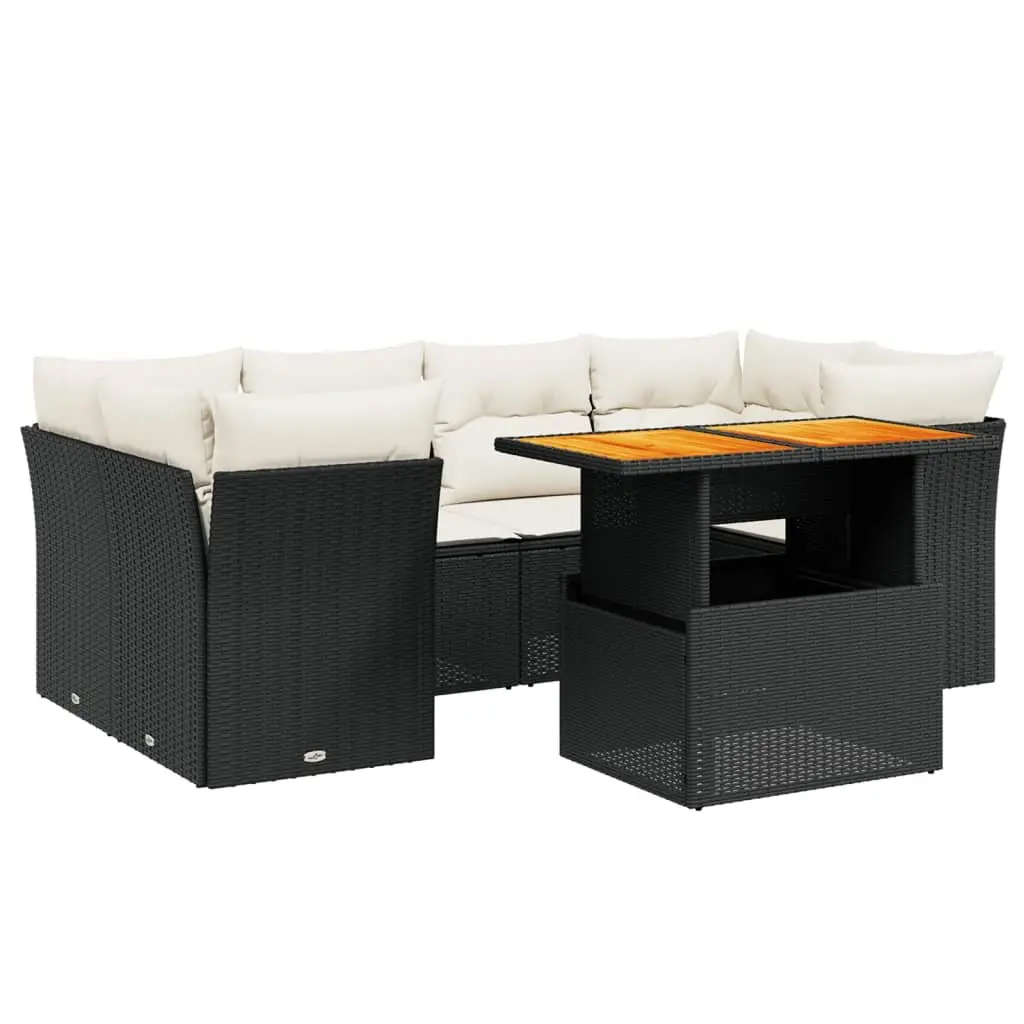 7 Piece Garden Sofa Set with Cushions Black Outdoor Furniture Poly Rattan