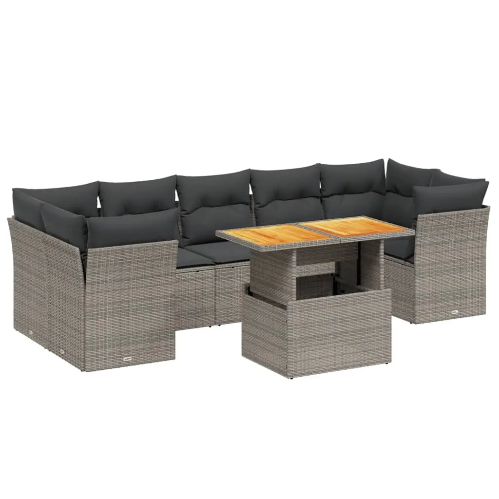 Garden Sofa Set Grey 8 Piece Outdoor Furniture Patio Lounge with Cushions