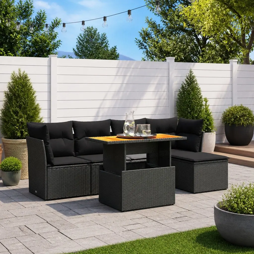 Garden Sofa Set Black 6 Piece Modular Outdoor Furniture with Adjustable Table and Cushions