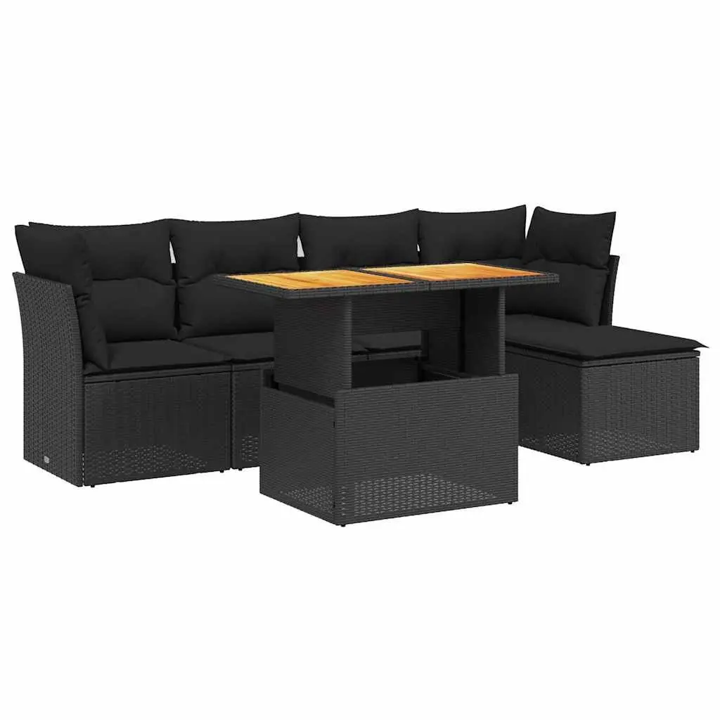 Garden Sofa Set Black 6 Piece Modular Outdoor Furniture with Adjustable Table and Cushions