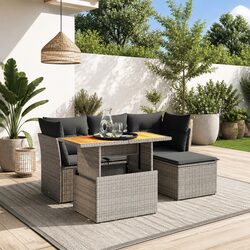 Garden Sofa Set 6 Piece Outdoor Furniture with Cushions Grey Poly Rattan Patio