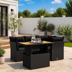 5-Piece Garden Sofa Set in Durable Black Rattan