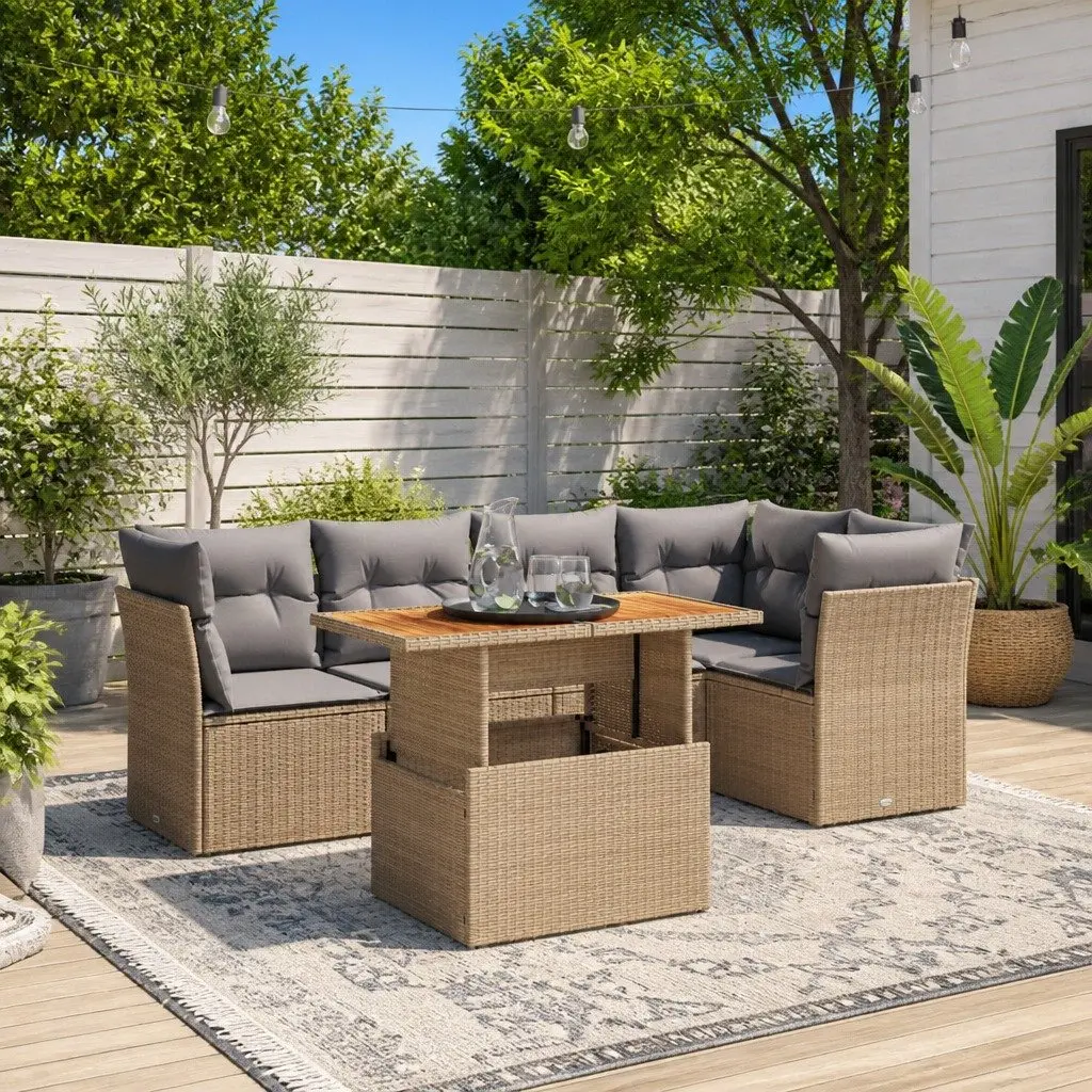5 Piece Modular Garden Sofa Set with Cushions in Beige