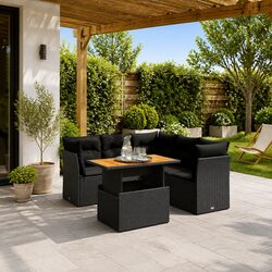 5 Piece Outdoor Garden Sofa Set with Adjustable Dining Table Black Poly Rattan