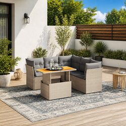 Garden Sofa Set 5 Piece Outdoor Furniture with Cushions Beige Poly Rattan