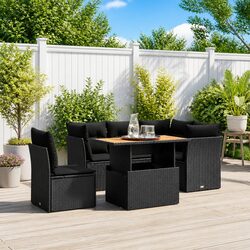5 Piece Garden Sofa Set Outdoor Furniture Poly Rattan Black Cushions Patio