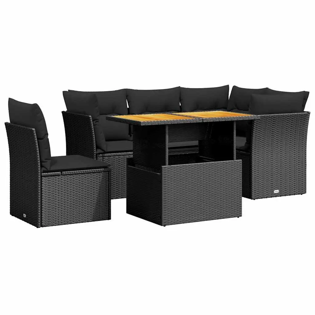 5 Piece Garden Sofa Set Outdoor Furniture Poly Rattan Black Cushions Patio