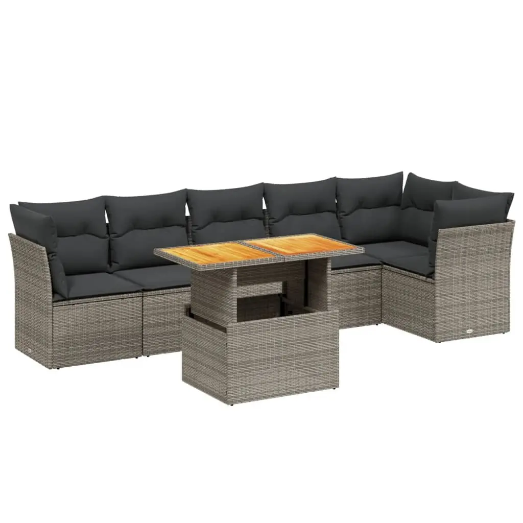 7 Piece Outdoor Furniture Set Grey PE Rattan Sofa with Cushions Adjustable Table