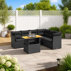 7 Piece Garden Sofa Set Black Poly Rattan Outdoor Furniture Patio Lounge